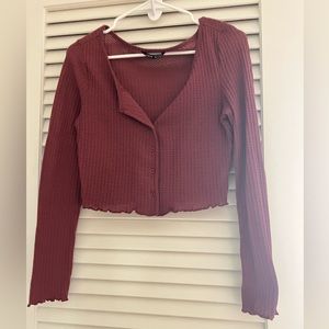 Shein Button up long Sleeve Magenta Shirt